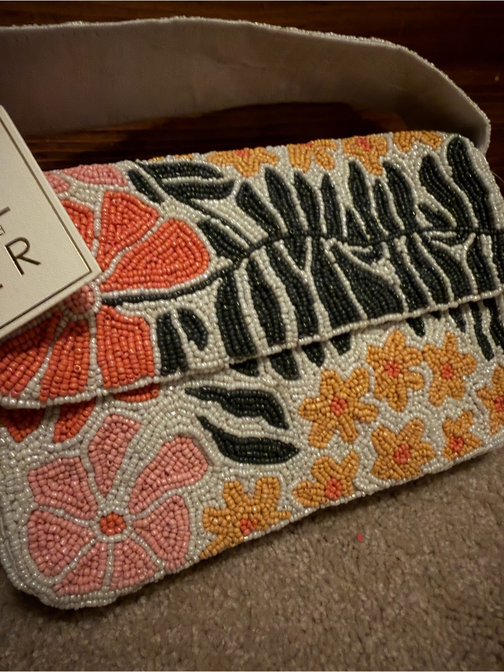 SOL & MER Floral Beaded Shoulder Bag in Coral, Yellow & White - Picture 2 of 5